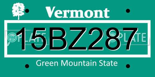 15BZ287 Vermont License Plate