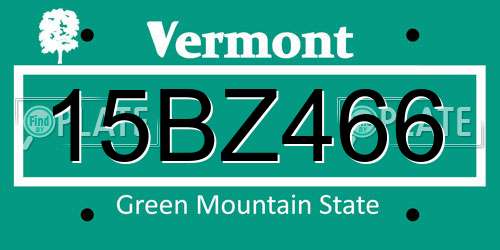 15BZ466 Vermont License Plate