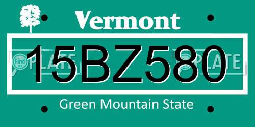 15BZ580 Vermont License Plate