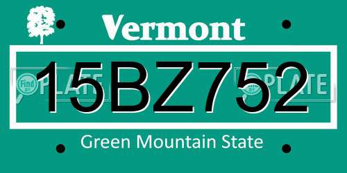 15BZ752 Vermont License Plate