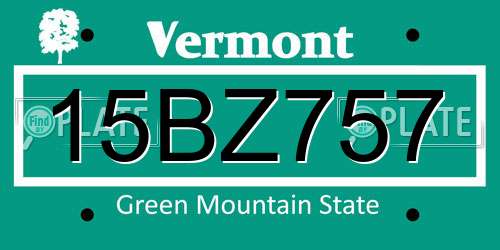 15BZ757 Vermont License Plate