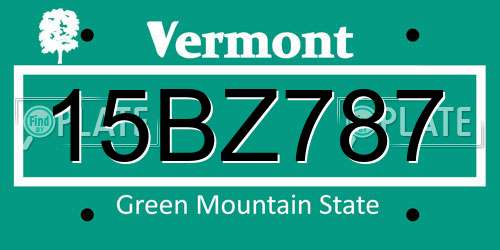 15BZ787 Vermont License Plate
