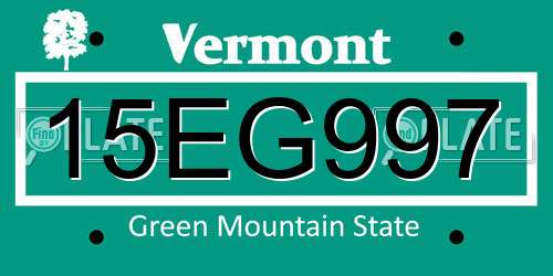 15EG997 Vermont License Plate