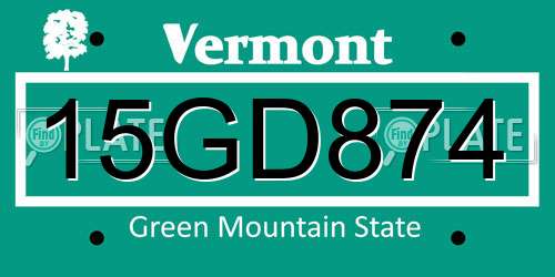 15GD874 Vermont License Plate