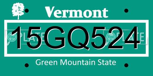 15GQ524 Vermont License Plate