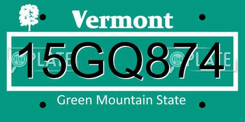 15GQ874 Vermont License Plate