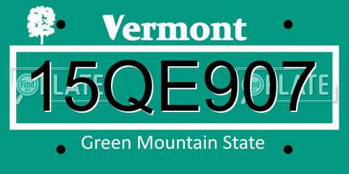 15QE907 Vermont License Plate