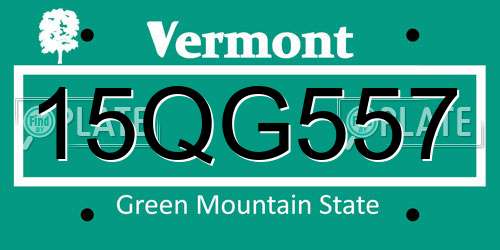 15QG557 Vermont License Plate