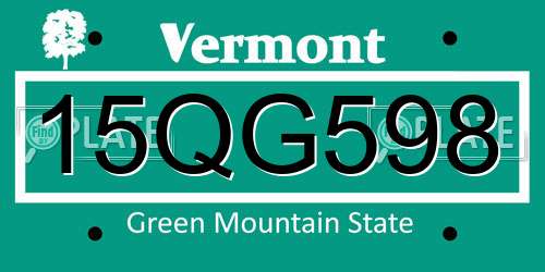 15QG598 Vermont License Plate