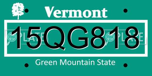 15QG818 Vermont License Plate