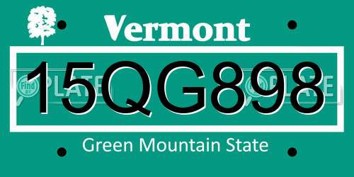 15QG898 Vermont License Plate
