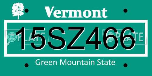 15SZ466 Vermont License Plate