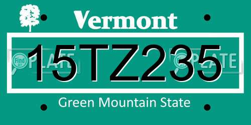 15TZ235 Vermont License Plate