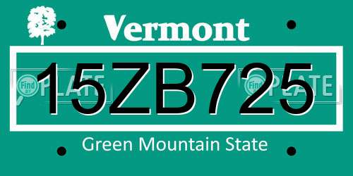 15ZB725 Vermont License Plate