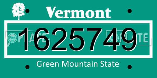 1625749 Vermont License Plate