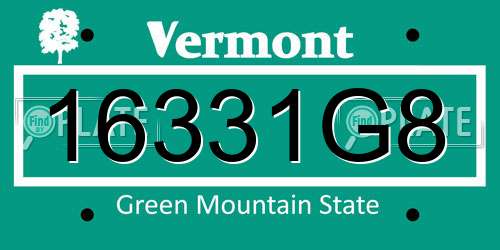 16331G8 Vermont License Plate
