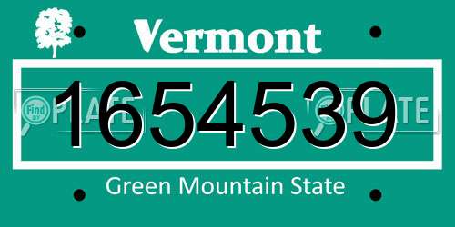 1654539 Vermont License Plate