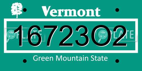 16723O2 Vermont License Plate