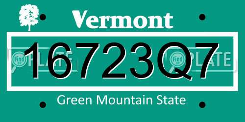 16723Q7 Vermont License Plate