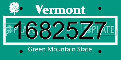 16825Z7 Vermont License Plate