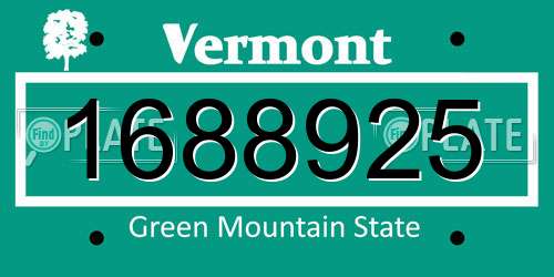 1688925 Vermont License Plate
