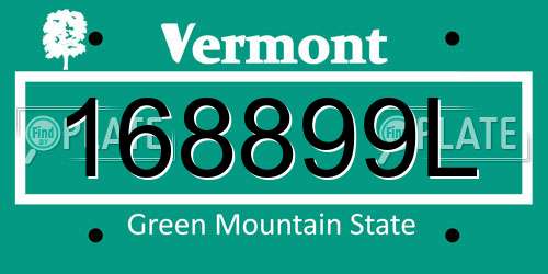 168899L Vermont License Plate