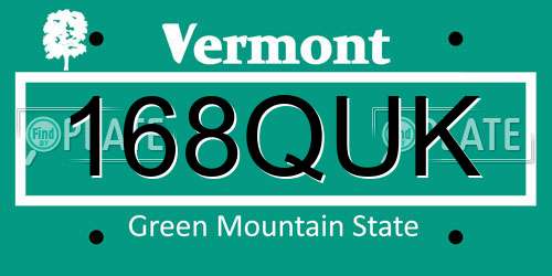 168QUK Vermont License Plate