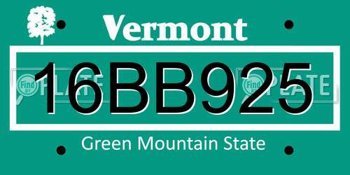 16BB925 Vermont License Plate