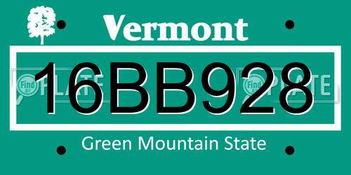 16BB928 Vermont License Plate