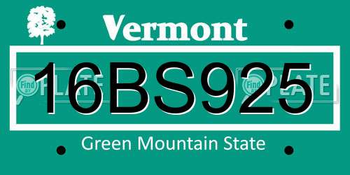 16BS925 Vermont License Plate