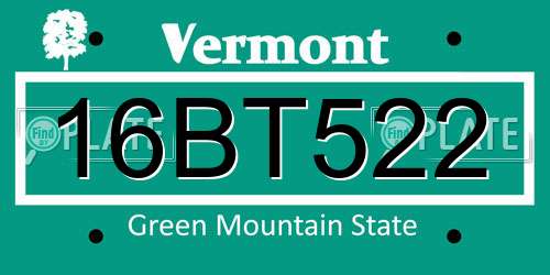 16BT522 Vermont License Plate