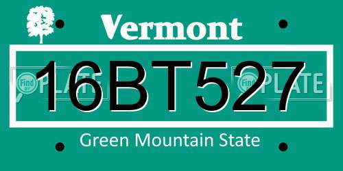 16BT527 Vermont License Plate