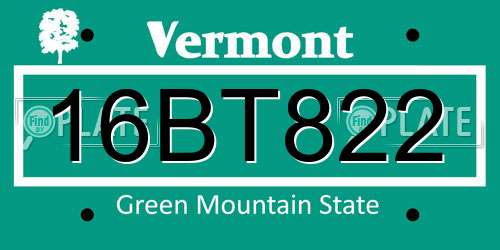 16BT822 Vermont License Plate