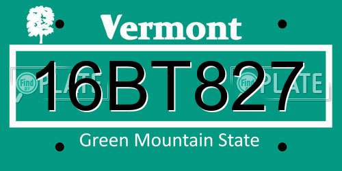 16BT827 Vermont License Plate