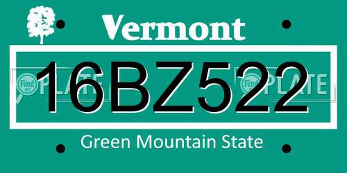 16BZ522 Vermont License Plate