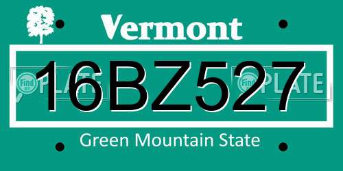 16BZ527 Vermont License Plate