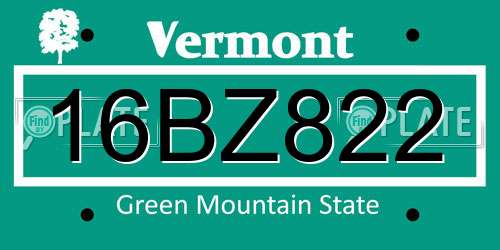 16BZ822 Vermont License Plate