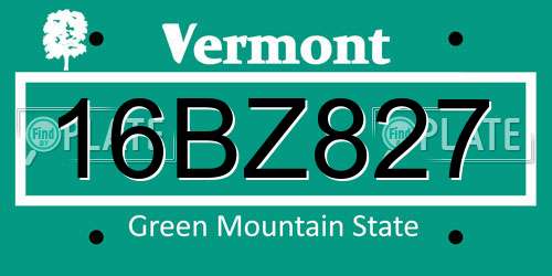 16BZ827 Vermont License Plate