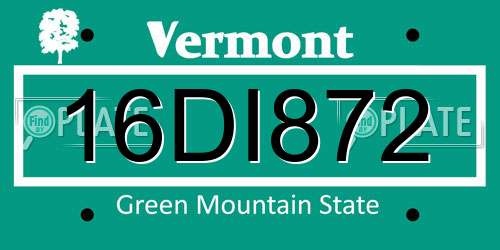 16DI872 Vermont License Plate