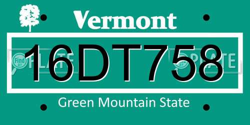16DT758 Vermont License Plate