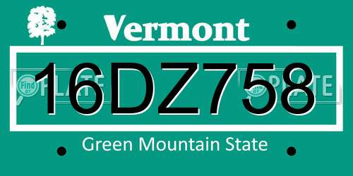 16DZ758 Vermont License Plate