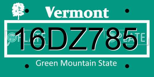 16DZ785 Vermont License Plate