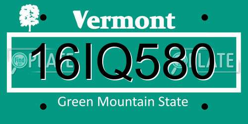16IQ580 Vermont License Plate