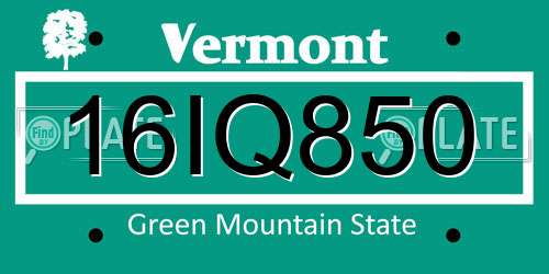 16IQ850 Vermont License Plate