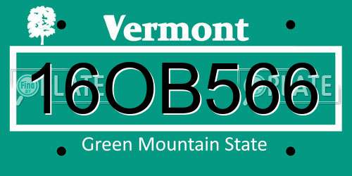 16OB566 Vermont License Plate