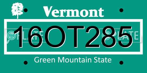 16OT285 Vermont License Plate