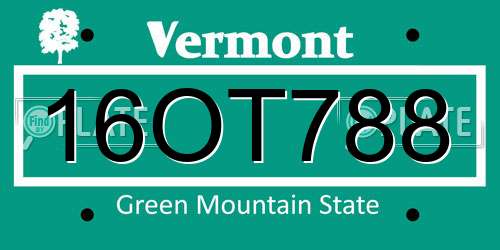 16OT788 Vermont License Plate