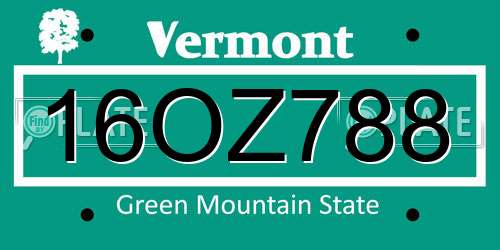 16OZ788 Vermont License Plate