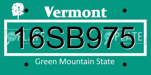 16SB975 Vermont License Plate