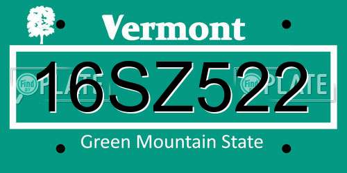 16SZ522 Vermont License Plate